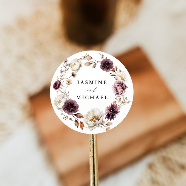 Adesivo Casamento Rustic Autumn Marsala Floral Wreath (Criador carregado)