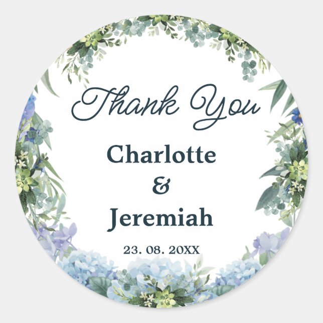 Adesivo Casamento Rustic Blue Floral Wreath Greenery (Frente)