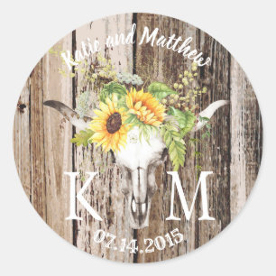 Adesivo Casamento Rustic Boho Longhorn Sunflower Monograma