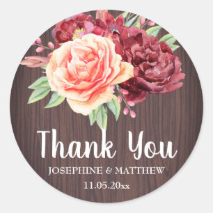 Adesivo Casamento Rustic Burgundy Floral Watercolor