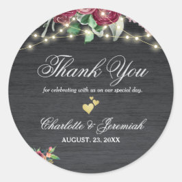 Adesivo Casamento Rustic Burgundy Mason Jar Lights Obrigad