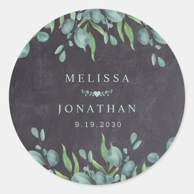 Adesivo Casamento Rustic Chalkboard Eucalyptus Greenery (Frente)