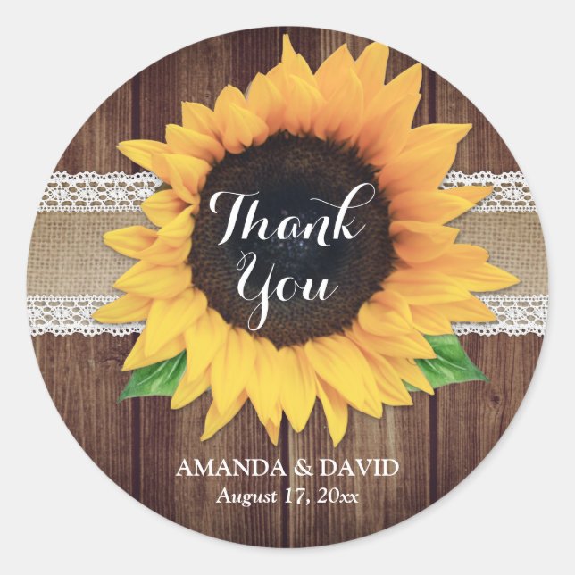 Adesivo Casamento Rustic Country Sunflower Obrigado (Frente)