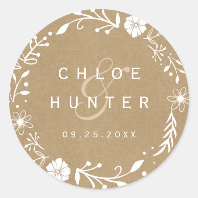 Adesivo Casamento Rustic Floral Botânico Faux Kraft (Frente)