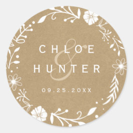 Adesivo Casamento Rustic Floral Botânico Faux Kraft