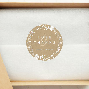 Adesivo Casamento Rustic Floral Faux Kraft Obrigado