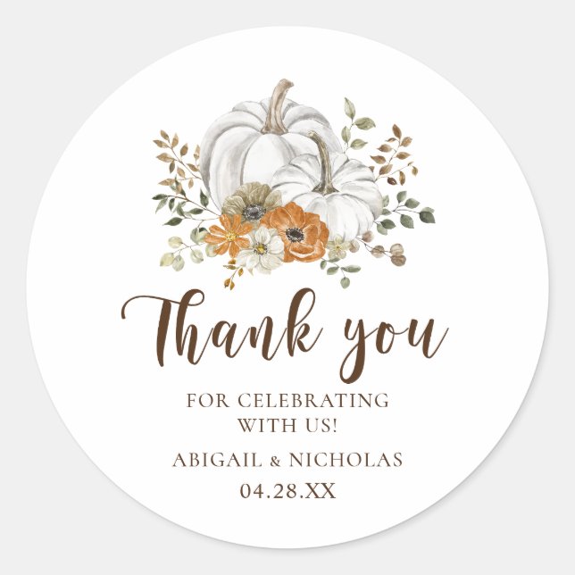 Adesivo Casamento Rustic Floral Pumpkin Obrigado Sticker (Frente)