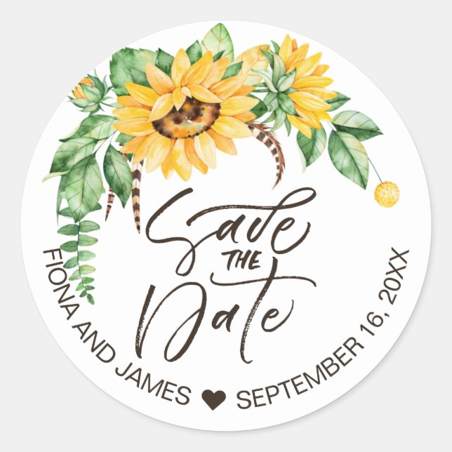 Adesivo Casamento Rustic Floral Sunflower Save The Date (Frente)