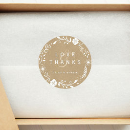Adesivo Casamento Rustic Floral Wreath Faux Kraft Obrigado