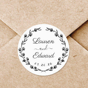 Adesivo Casamento Rustic Floral Wreath Monograma