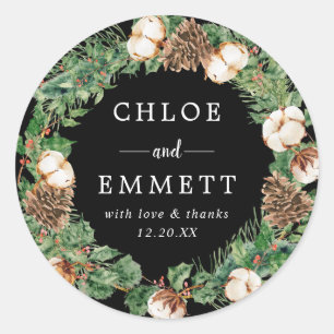 Adesivo Casamento Rustic Holly Pine Obrigado A Favor Seal
