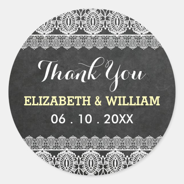 Adesivo Casamento Rustic Lace & Chalkboard Obrigado Amarel (Frente)
