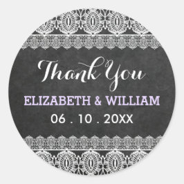 Adesivo Casamento Rustic Lace & Chalkboard Obrigado Roxo