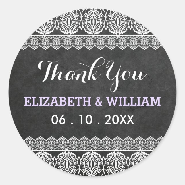 Adesivo Casamento Rustic Lace & Chalkboard Obrigado Roxo (Frente)