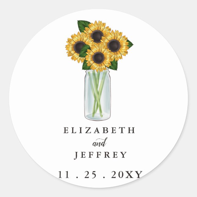 Adesivo Casamento Rustic Mason Jar Sunflower (Frente)