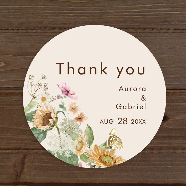 Adesivo Casamento Rustic Sunflower Beige Obrigado Sticker (Criador carregado)