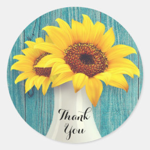 Adesivo Casamento Rustic Sunflower Blue Wood Obrigado