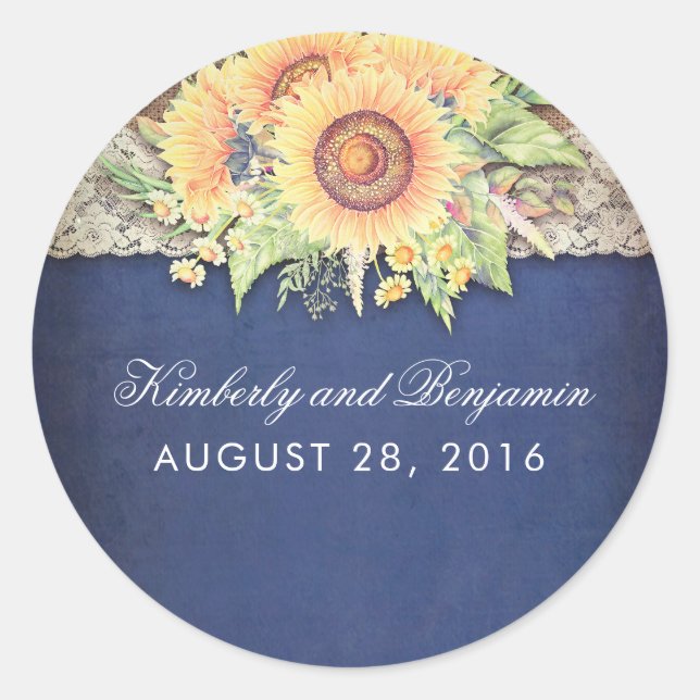 Adesivo Casamento Rustic Sunflower Burlap Marinho (Frente)