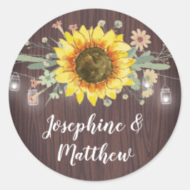 Adesivo Casamento Rustic Sunflower Wood Jar Lights