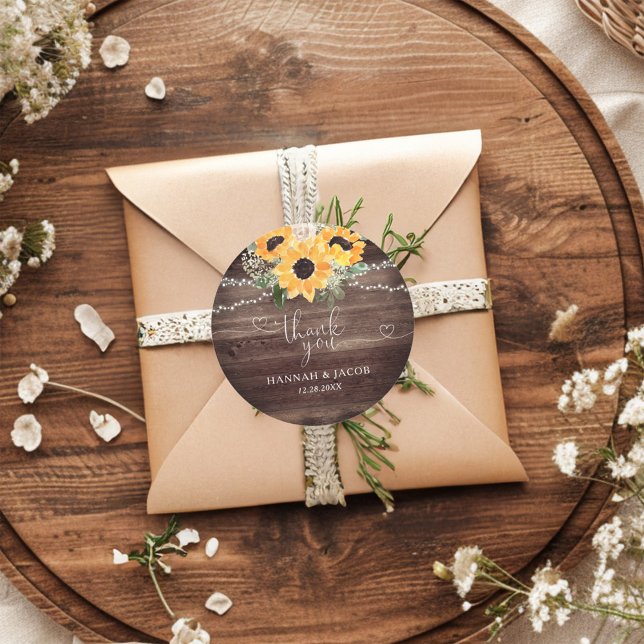 Adesivo Casamento Rustic Sunflower Wood Obrigado A Favor (Criador carregado)