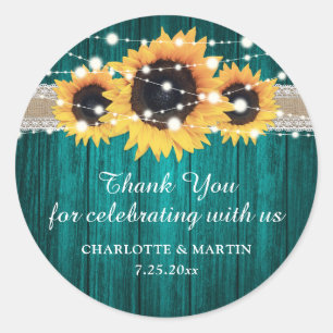 Adesivo Casamento Rustic Teal Wood Sunflower Obrigado