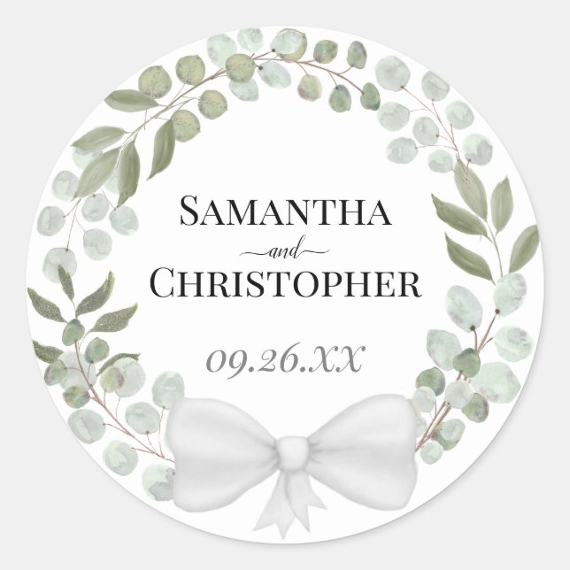 Adesivo Casamento Rustic Watercolor Eucalyptus Wreath (Frente)