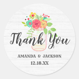 Adesivo Casamento Rustic White Wood & Mason Jar Obrigado