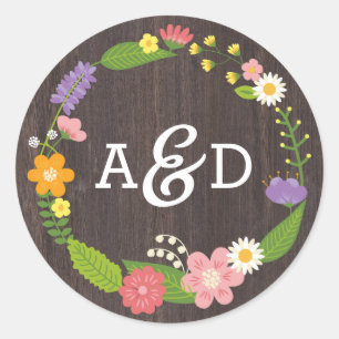 Adesivo Casamento Rustic Woodland Bohemian Floral Wreath