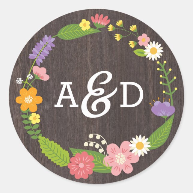 Adesivo Casamento Rustic Woodland Bohemian Floral Wreath (Frente)
