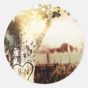 Adesivo Casamento Rústico com Árvore Talhada e Luzes de Co