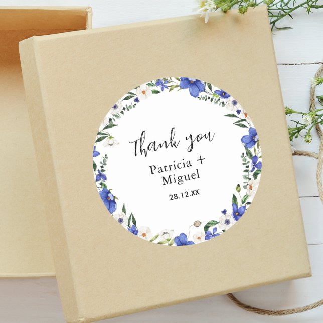 Adesivo Casamento Rústico com Flores Silvestres Coloridas  (Colorful wedding thank you sticker brings rustic wildflower beauty to gift packaging.)