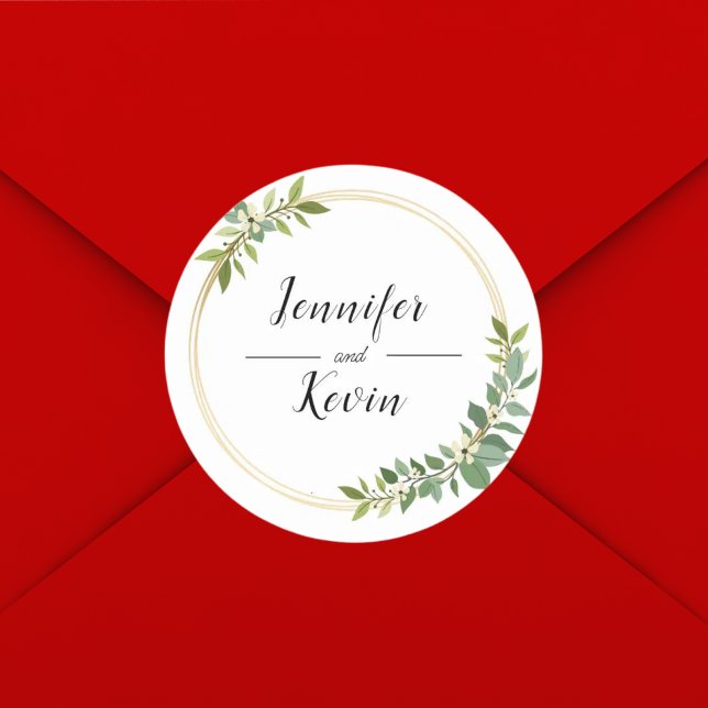 Adesivo Casamento Rústico com Flores Silvestres e Folhagem (Classic round foliage sticker brings rustic floral elegance to wedding announcements.)