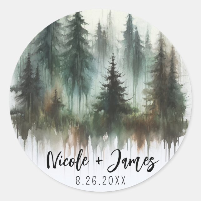 Adesivo Casamento Rústico de Árvores em Aquarela na Nature (Frente)