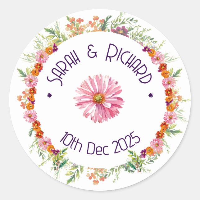 Adesivo Casamento Rústico de Primavera com Flores Silvestr (Frente)