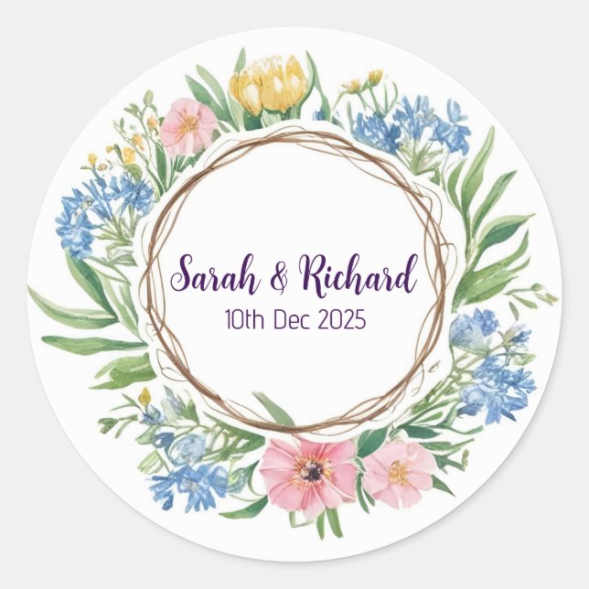 Adesivo Casamento Rústico de Primavera com Flores Silvestr (Frente)