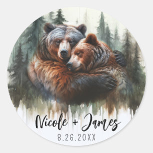 Adesivo Casamento Rústico de Urso de Aquarela na Selva