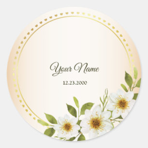 Adesivo Casamento Rústico Geométrico Dourado Floral Branco