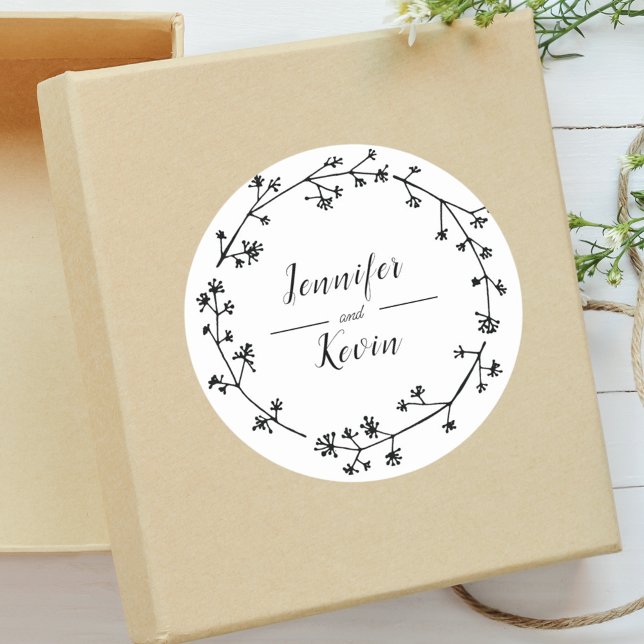 Adesivo Casamento Rústico Moderno com Flores Silvestres Fo (Modern rustic wildflower sticker adds folk-inspired charm to wedding stationery.)