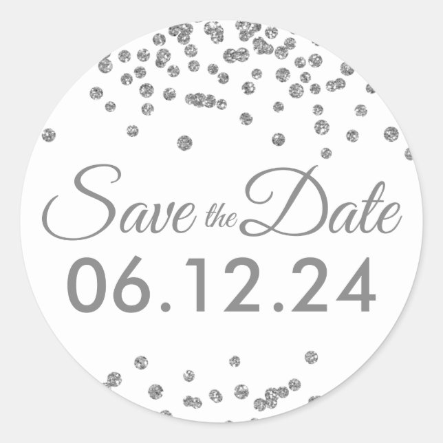Adesivo Casamento Salve a Data do Silver Glitter Confetti (Frente)