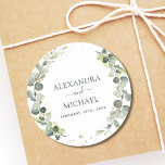 Adesivo Casamento Selo Eucalyptus Greenerent<br><div class="desc">Eucalyptus Greenery Succulent Botanical Watercolor Spring Wedding Seal Sticker em fundo branco - inclui uma magnífica e elegante tipografia com folhas botânicas modernas e verde para a celebração especial do Dia do Casamento.</div>