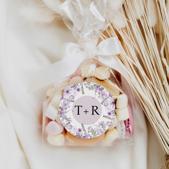Adesivo Casamento Simples de Monograma de Lavanda (Criador carregado)