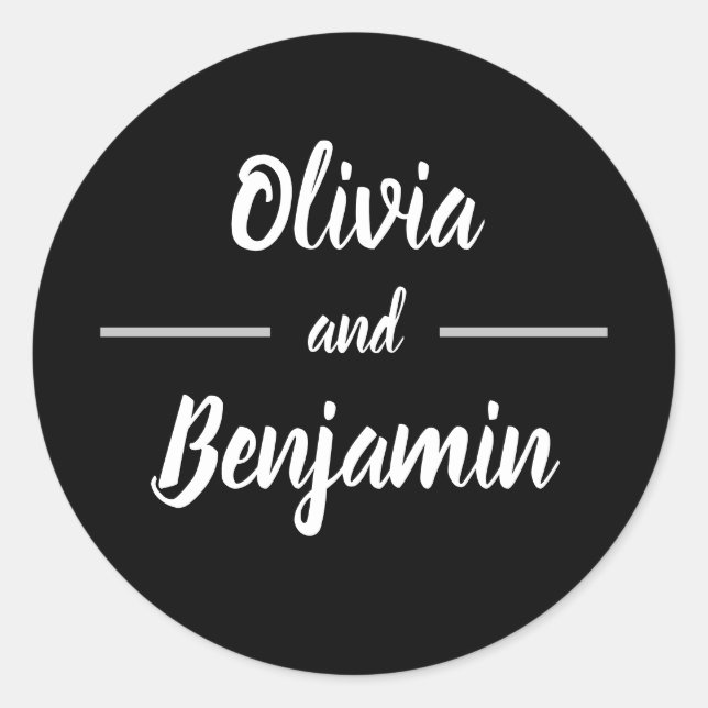 Adesivo Casamento Simples de Script Manuscrito Preto (Frente)