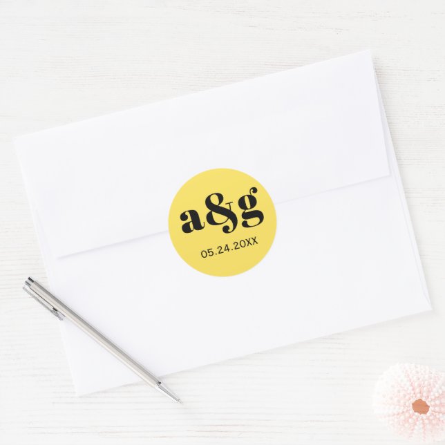 Adesivo Casamento simples, elegante, amarelo monograma (Envelope)