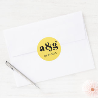 Adesivo Casamento simples, elegante, amarelo monograma