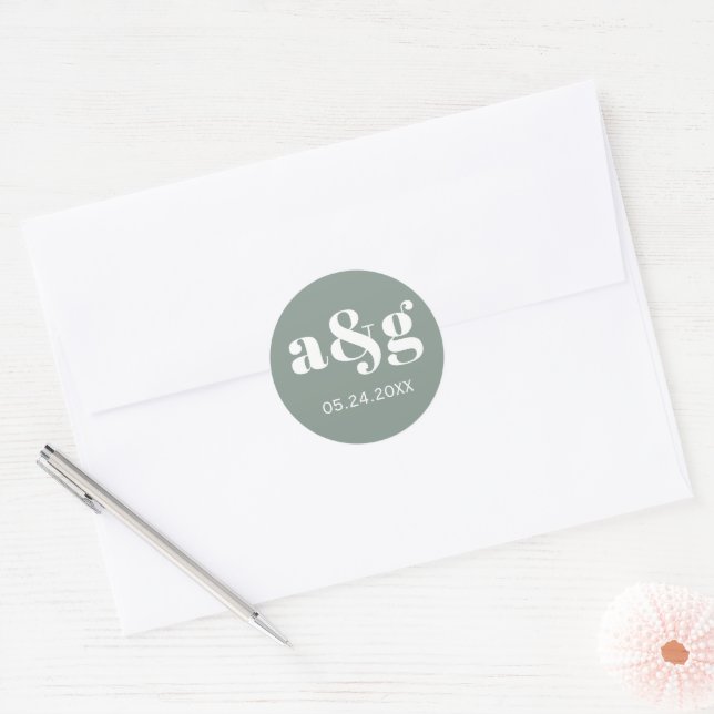 Adesivo Casamento simples, elegante de cinza monográfica (Envelope)