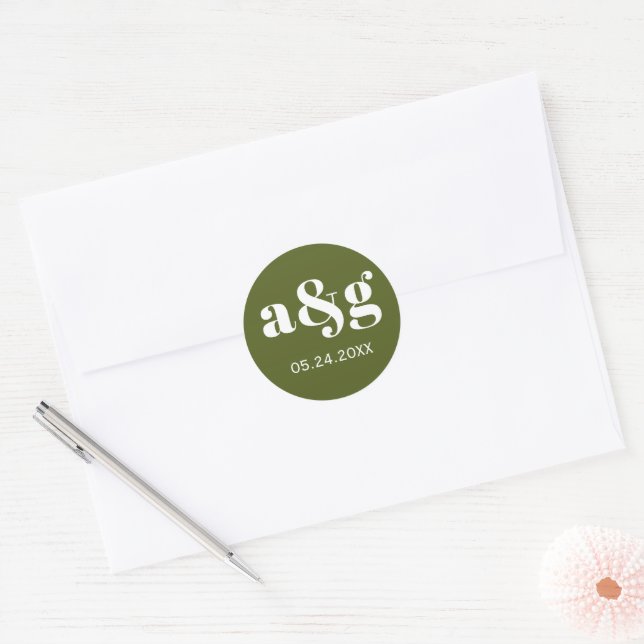 Adesivo Casamento simples, elegante e verde monograma (Envelope)