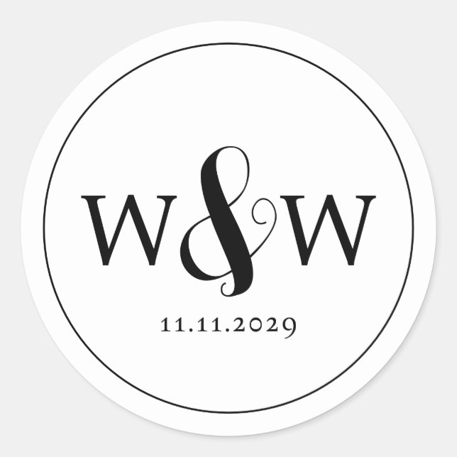 Adesivo Casamento Simples Elegante Moderno Monograma (Frente)