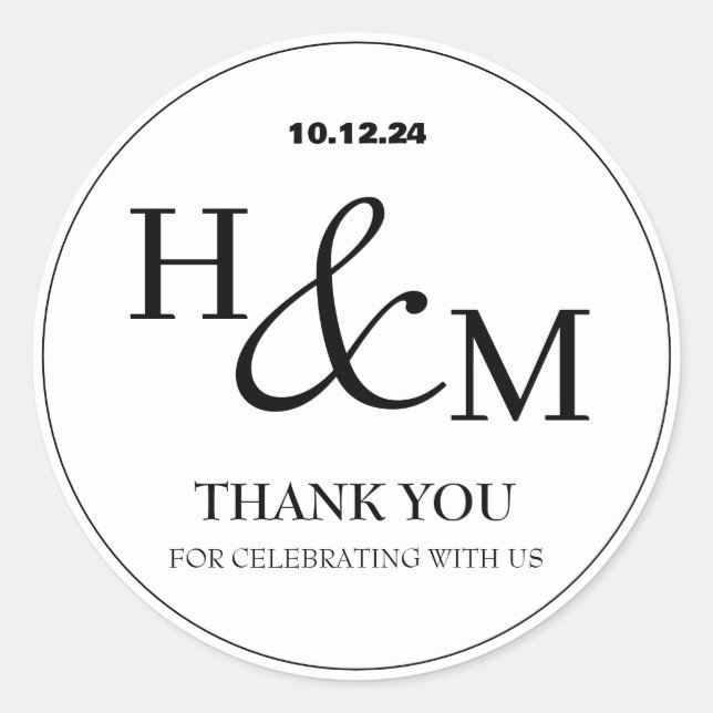 Adesivo Casamento Simples Elegante Moderno Monogramado (Frente)