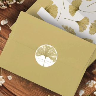 Adesivo Casamento Simples Faux Dourado Ginkgo Monograma