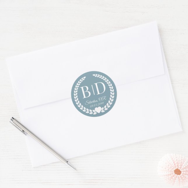Adesivo Casamento Simples Icy Slate Blue Monograma (Envelope)